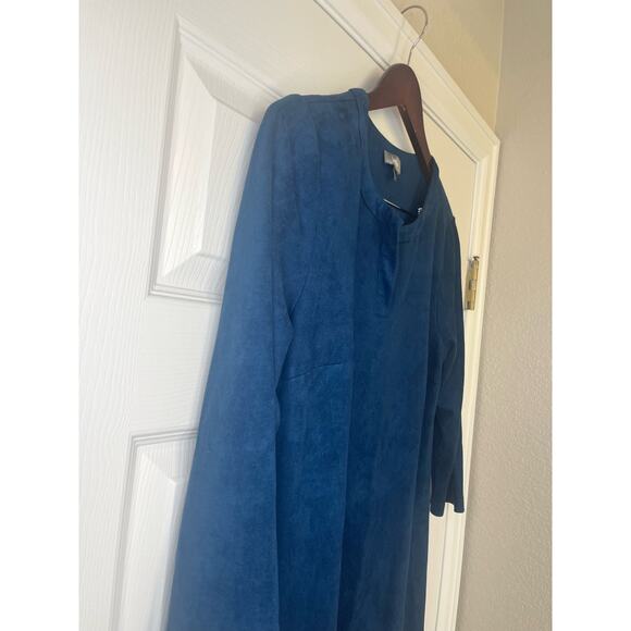Neiman Marcus Suede Blue Shift Long Sleeve Dress, Western Chic Embroidered Sz 12 - Picture 3 of 7